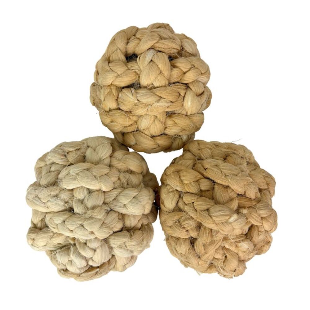 Set of 3 Decorative Jute Orbs 6 in Braided Rope Bowl Filler Balls